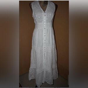 Magic White Lace Button-Down Maxi Dress